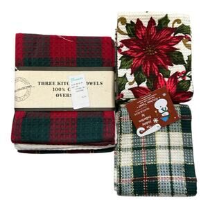 Vintage Lot Of 5 Holiday Kitchen Dish Towels Christmas